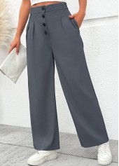 Dark Grey Flowy Wide Leg Button Fly Pants | thumb picture 