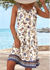 Multi Color Tuck Stitch Tribal Print Short Sleeveless Dress | thumb picture 