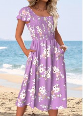 Light Purple Tummy Coverage Floral Print Belted Dress | thumb picture 