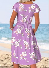 Light Purple Tummy Coverage Floral Print Belted Dress | thumb picture 