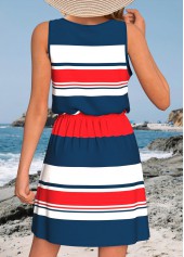 Multi Color Tummy Coverage Striped Short Sleeveless Dress | thumb picture 