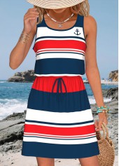 Multi Color Tummy Coverage Striped Short Sleeveless Dress | thumb picture 