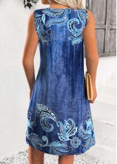 Denim Blue Tummy Coverage Paisley Print Short Sleeveless Dress | thumb picture 