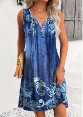 Denim Blue Tummy Coverage Paisley Print Short Sleeveless Dress | thumb picture 