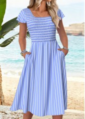 Light Blue Tummy Coverage Striped Short Sleeve Dress | thumb picture 