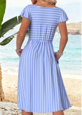Light Blue Tummy Coverage Striped Short Sleeve Dress | thumb picture 