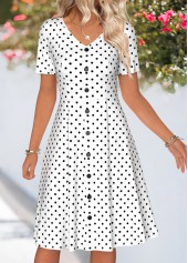 White Tummy Coverage Polka Dot Short Sleeve Dress