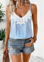 Light Blue Tummy Coverage Striped Strappy Camisole Top