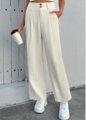 Beige Soft Straight Leg Button Fly High Waisted Pants