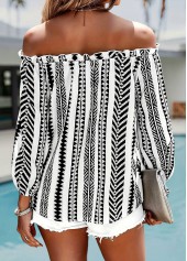 Black Tummy Coverage Striped Bracelet Sleeve Off Shoulder Blouse | thumb picture 