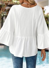 Raw White Patchwork Bracelet Sleeve V Neck Blouse | thumb picture 