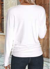 White Shirred Long Sleeve V Neck T Shirt | thumb picture 