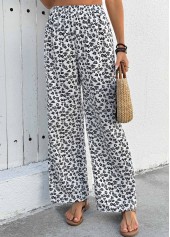 White Ditsy Floral Print Wide Leg Elastic Waist Pants | thumb picture 