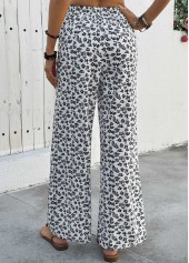 White Ditsy Floral Print Wide Leg Elastic Waist Pants | thumb picture 