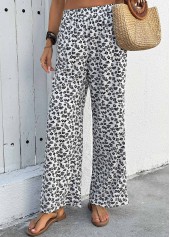 White Ditsy Floral Print Wide Leg Elastic Waist Pants | thumb picture 