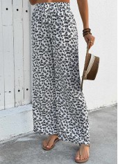 White Ditsy Floral Print Wide Leg Elastic Waist Pants | thumb picture 