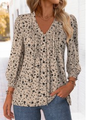 Light Camel Frill Ditsy Floral Print 3/4 Sleeve Blouse | thumb picture 