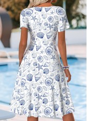 White Tummy Coverage Marine Life Print Short Sleeve Dress | thumb picture 