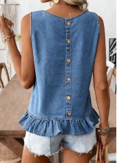 Denim Blue Tummy Coverage Sleeveless Round Neck Tank Top