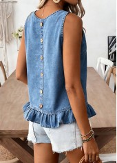 Denim Blue Tummy Coverage Sleeveless Round Neck Tank Top | thumb picture 