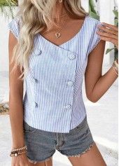 Blue Tummy Coverage Striped Sleeveless V Neck Tank Top | thumb picture 