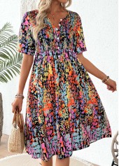 Multi Color Smocked Tribal Print Short Sleeve Dress | thumb picture 