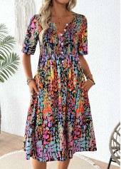 Multi Color Smocked Tribal Print Short Sleeve Dress | thumb picture 