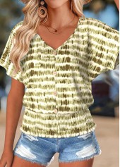 Olive Green Tummy Coverage Geometric Print T Shirt