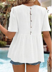 White Tummy Coverage Short Sleeve Round Neck Blouse