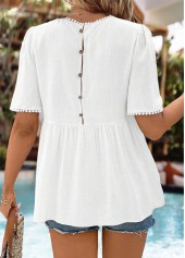 White Tummy Coverage Short Sleeve Round Neck Blouse | thumb picture 
