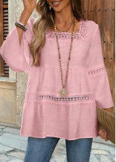 Pink Tummy Coverage 3/4 Sleeve Square Neck Blouse