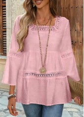 Pink Tummy Coverage 3/4 Sleeve Square Neck Blouse | thumb picture 