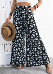 Black Flowy Ditsy Floral Print Wide Leg Pants