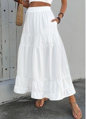 White Pocket A Line Elastic Waist Maxi Skirt | thumb picture 