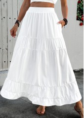 White Pocket A Line Elastic Waist Maxi Skirt
