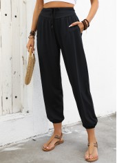 Black Soft Jogger Elastic Waist High Waisted Pants