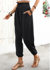 Black Soft Jogger Elastic Waist High Waisted Pants | thumb picture 