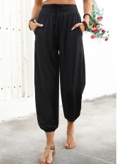 Black Soft Jogger Elastic Waist High Waisted Pants | thumb picture 