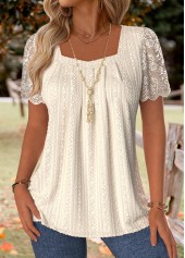 Beige Tummy Coverage Short Sleeve Square Neck T Shirt | thumb picture 