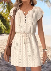 Beige Tummy Coverage Short Split Neck Dress