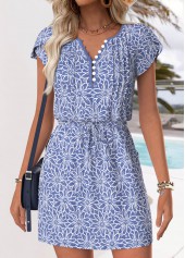 Denim Blue Tummy Coverage Floral Print Dress and Cardigan