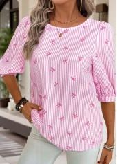 Pink Tummy Coverage Striped Half Sleeve T Shirt