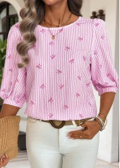 Pink Tummy Coverage Striped Half Sleeve T Shirt | thumb picture 