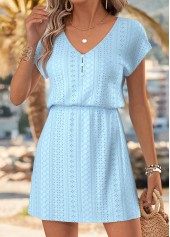 Light Blue Tummy Coverage Short V Neck Dress