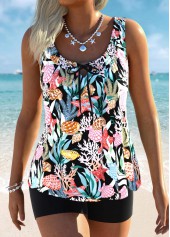 Tummy Coverage Mid Waisted Marine Life Print Tankini Set | thumb picture 