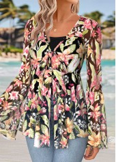 Multi Color Peplum Floral Print Long Sleeve Blouse | thumb picture 