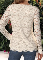 Beige Tummy Coverage Long Sleeve V Neck T Shirt | thumb picture 