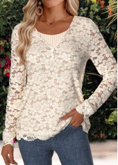Beige Tummy Coverage Long Sleeve V Neck T Shirt