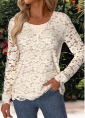 Beige Tummy Coverage Long Sleeve V Neck T Shirt | thumb picture 