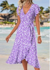Purple Tummy Coverage Ditsy Floral Print Short Sleeve Dress | thumb picture 